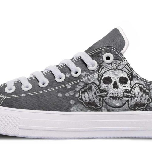 Lady Skull Gym Tattoo White Lowtop Sneakers