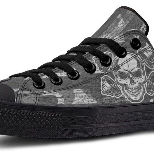 Cross Dumbbell Skull Low-Top Sneakers - Edgy Streetwear